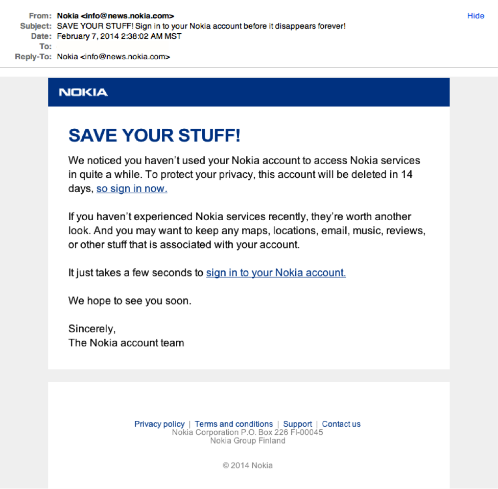 email phishing example